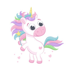 Cute baby unicorn illustration. Vector illustration for baby shower, greeting card, party invitation, fashion clothes t-shirt print.