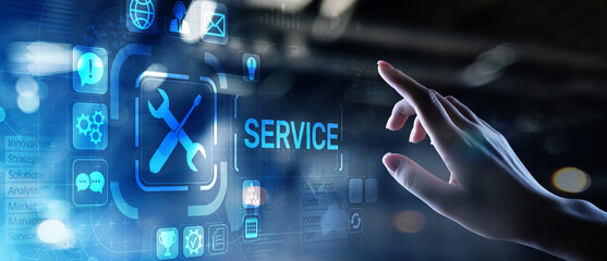 Service support customer help call center Business technology button on virtual screen.