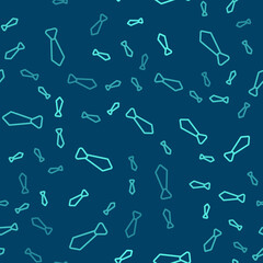 Green line Tie icon isolated seamless pattern on blue background. Necktie and neckcloth symbol. Vector.