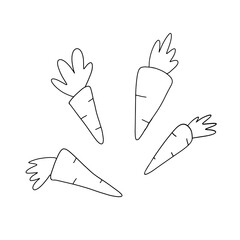 Cute doodle carrots set. Vector isolated childish style hand-drawn illustration.