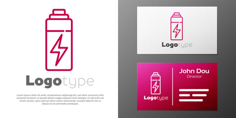 Logotype line Battery icon isolated on white background. Lightning bolt symbol. Logo design template element. Vector.