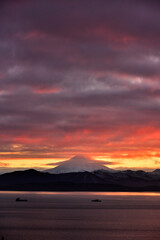 Beautiful sunset on Avacha Bay in Kamchatka