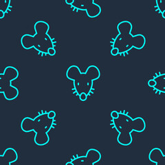 Green line Experimental mouse icon isolated seamless pattern on blue background. Vector.
