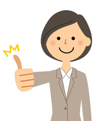 サムズアップするスーツの女性