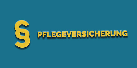 Pflegeversicherung in gelber Schrift auf blauem Hintergrund