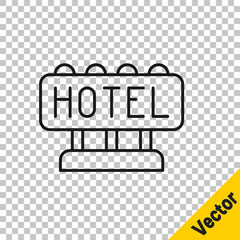 Black line Signboard outdoor advertising with text Hotel icon isolated on transparent background. Vector.