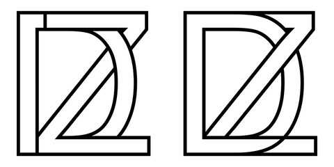 Logo zd and dz icon sign two interlaced letters Z D, vector logo zd dz first capital letters pattern alphabet z d