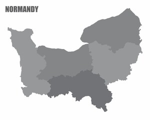 The Normandy isolated grayscale map divided in provinces, France - obrazy, fototapety, plakaty