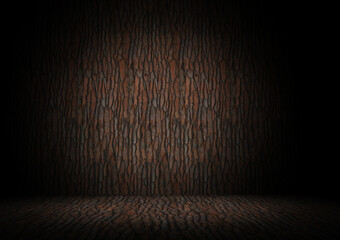 Tree texture on wall and floor vignet effect on both 3d rendering