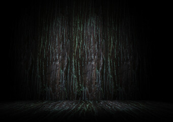 Dark wood texture on wall and floor dark background 3d rendering
