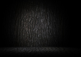 Dark tree wall and floor super background textured 3d rendering