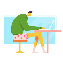 Home office workplace desk flat male modern interior cozy