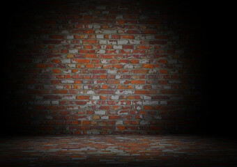 Bricks with color on wall and floor background looking old aged 3d rendering