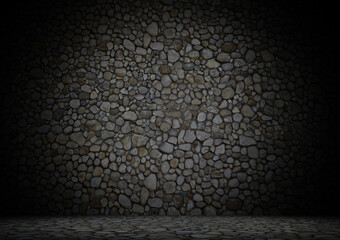 River rocks as brick wall and floor super background textured image front view 3d rendering
