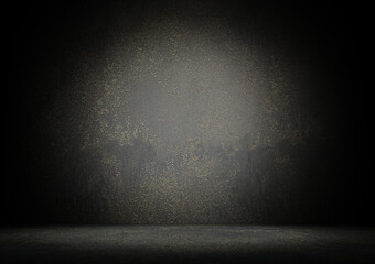 Dirty and dusty back wall and floor with stains and distressed texture 3d rendering