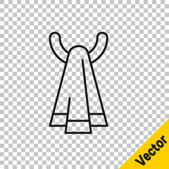 Black line Towel on a hanger icon isolated on transparent background. Bathroom towel icon. Vector.