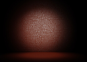 Back wall and floor covered with red leather interesting background image front view 3d rendering
