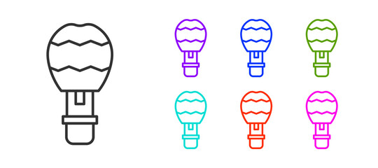 Black line Hot air balloon icon isolated on white background. Air transport for travel. Set icons colorful. Vector.