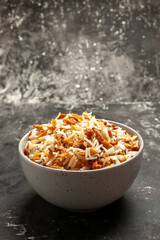 front view cooked rice inside plate on a dark background meal dark dish east food
