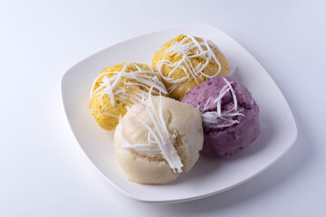 Thai Pumpkin Cake and Purple Sweet Potato with Coconut