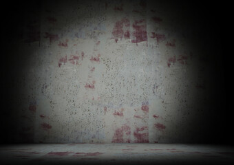 White plaster wall and floor with stains and scratches 3d rendering