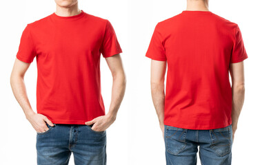red t shirt on a white background isolated for design - obrazy, fototapety, plakaty