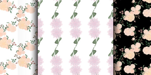 Seamless pattern with abstract flowers on darck Vector background. Creative color floral surface design.