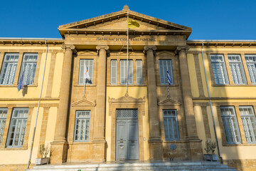Fototapeta na wymiar Exterior of High School of Faneromeni building in the dowtown of Nicosia of Cyprus.