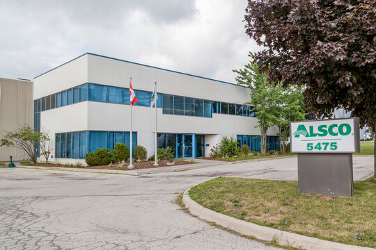 Burlington, Ontario, Canada- July 28, 2018: ALSCO sign at ALSCO Canada head office in Burlington, a American Linen Supply Company in distribution of workwear, hotel, catering textiles and mats.