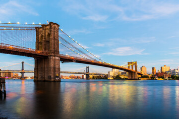 Fototapeta na wymiar Brooklyn Bridge at sunset view. New York.