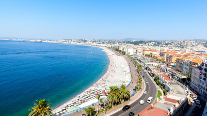 Panoramic view of the sea coast in the morning in Nice, France.  © JHVEPhoto