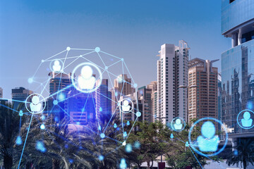 Panoramic view skyscrapers. Modern cityscape of the capital of the Emirate of Dubai. Recruitment...