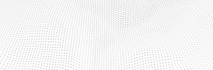 White background. 3d dot surface pattern. Triangular wireframe landscape. Futuristic geometric gray backdrop. Calm neutral business presentation template. Contemporary vector design art