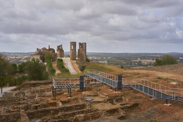 Historic city castle of Montemor o Novo in ruins in Alentejo, Portugal                             