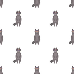 Seamless pattern with a cat standing on its hind legs. Suitable for postcards, wrapping paper, books and posters. Vector.