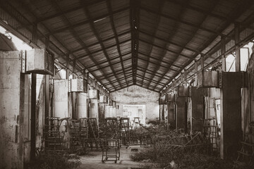 Vintage of old or abandoned industrial, warehouse, factory