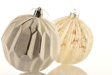 Christmas toys, close-up, isolated on white.