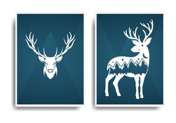 Deer Poster Design, Elegant and Luxurious Design. Gold color with blue background for Templates, Christmas, Holidays, Flyers, Creative Modern, Banners, Posters, Covers and Brochures.