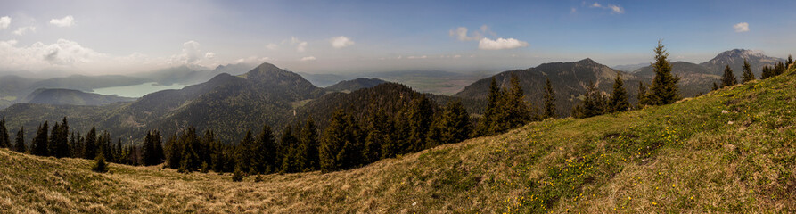 Fototapeta na wymiar Mountain panorama from Hirschhoerndlkopf mountain, Bavaria, Germany