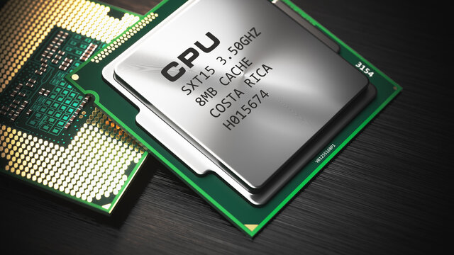 Two CPUs closeup 3d