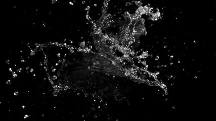 Water splash isolated on black background