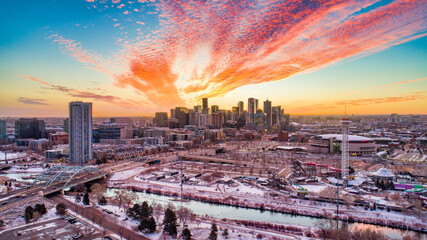 Denver, Colorado, USA Downtown Skyline Drone Aerial