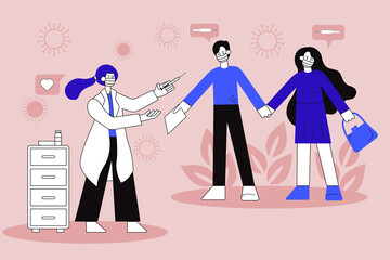 Modern vector flat illustration of vaccination. concept picture to cover the topic of vaccination. benefits of covid-19 vaccination. the vaccine for coronavirus.
