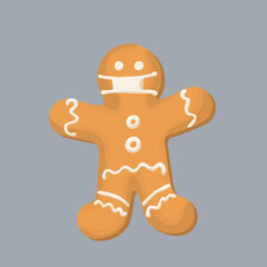 gingerbread Christmas cookies  in a protective covid corona virus mask