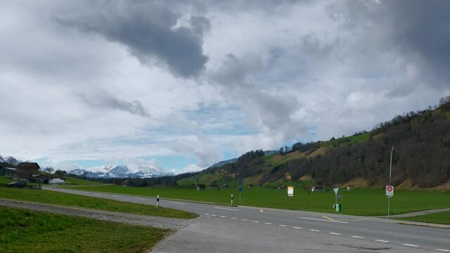 Beautiful Landscape Country Road in Green Valley. Ennetmoos Switzerland Europe