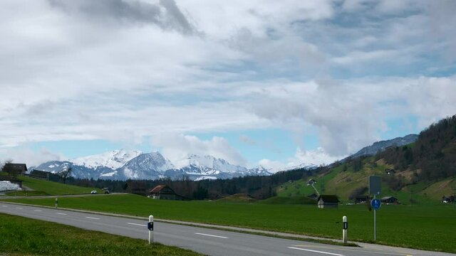 Beautiful Landscape Country Road in Green Valley. Ennetmoos Switzerland Europe