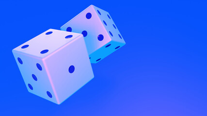 3d White Casino dice - Two white dices on blue