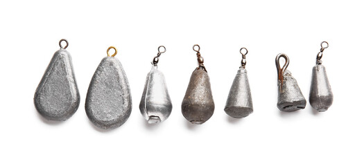 Fishing sinkers on white background