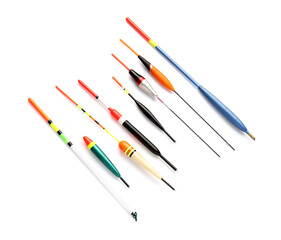 Fishing floats on white background