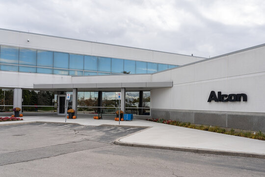 Mississauga, Ontario, Canada- October 20, 2018: Alcon building in Mississauga. Alcon is a global medical company specializing in eye care products. 